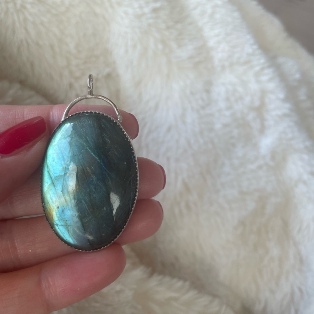 handmade Labradorite Pendant with brass and sterling silver, see photos